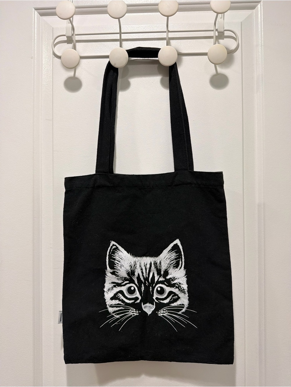 Black Cat Tote Bag with White Cat Print